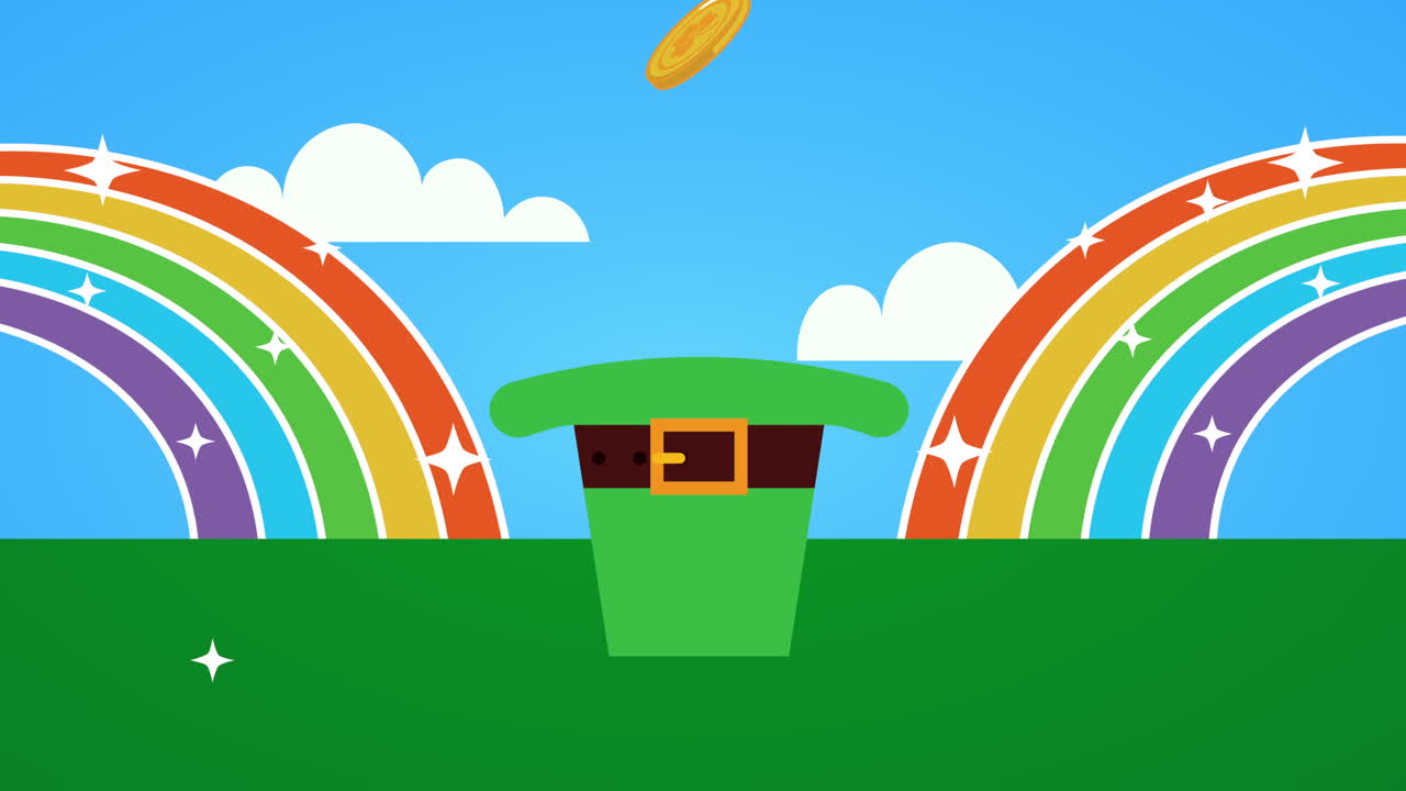 세인트 패트릭스 데이 애니메이션 카드 엘프 모자와 무지개