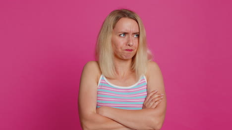 upset frustrated annoyed woman expressing disbelief irritation negative emotion quarrel stress