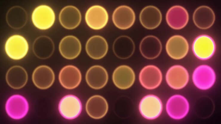 Sfondo astratto di luci circolari gialle e rosa luminose