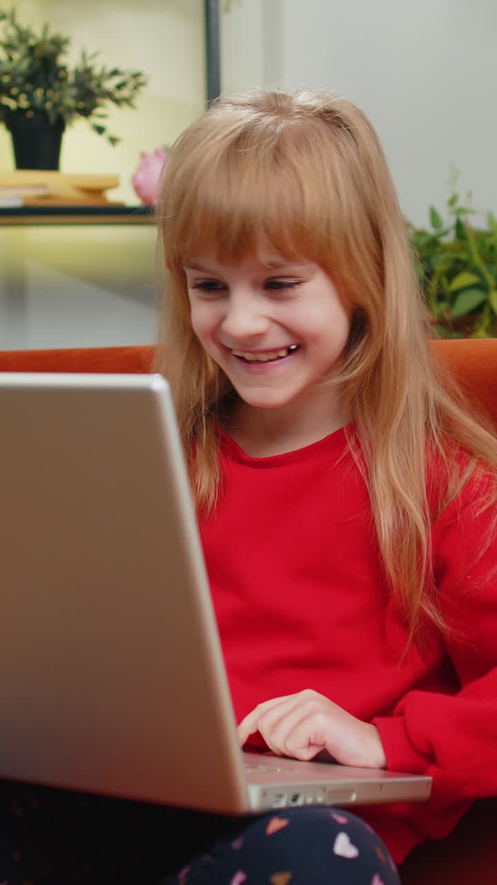 Amazed teen girl use laptop computer receive good news message shocked by victory celebrate win