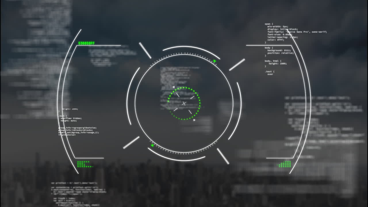 animación del alcance y el procesamiento de datos financieros sobre el paisaje urbano