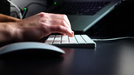 skilled digital artist intently typing on a keyboard while utilizing a sleek mouse, capturing the essence of creativity