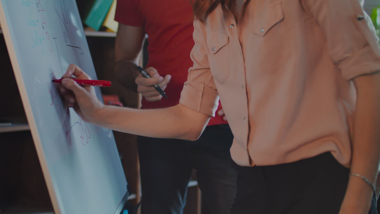 equipo de negocios trabajando con flipchart en la oficina. mujer de negocios seria