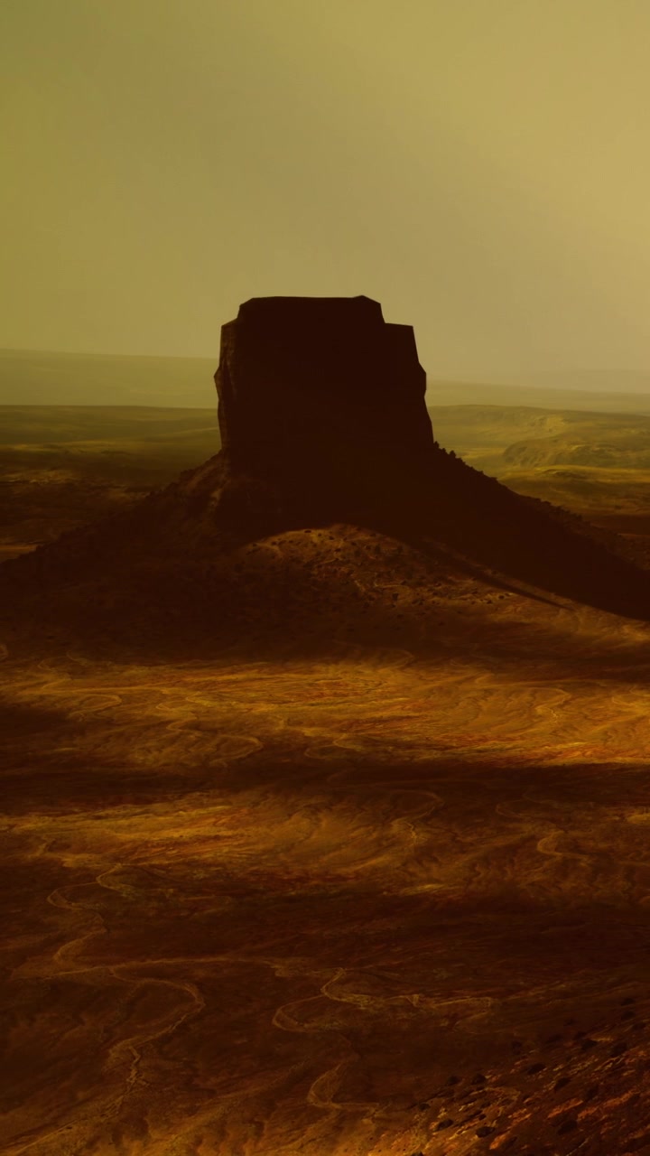 Sunset view of a rock formation in the desert landscape during evening hours