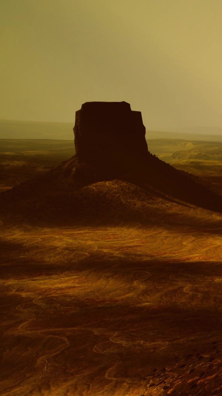 Sunset view of a rock formation in the desert landscape during evening hours