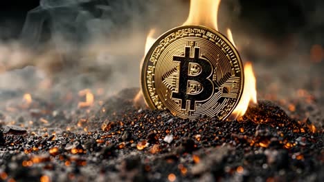bitcoin coin burning on embers