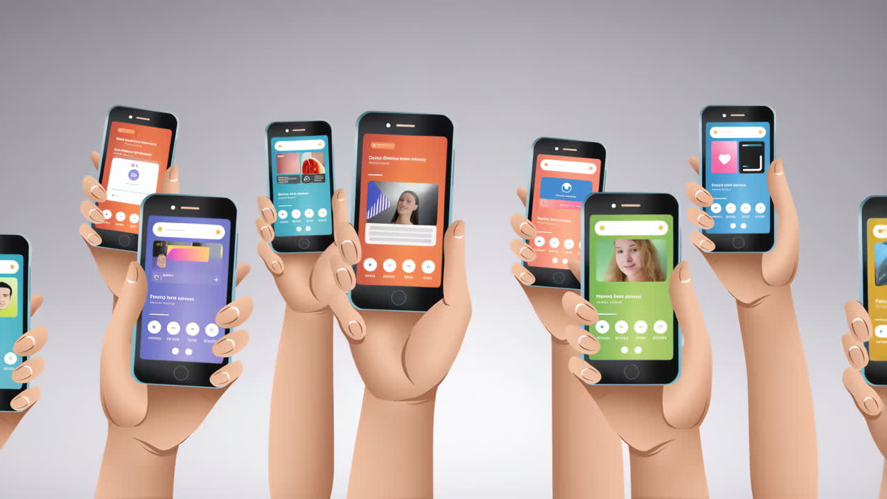 Multiple phones showing mobile apps