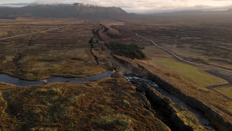 thingvellir national park with oxararfoss waterfall in iceland