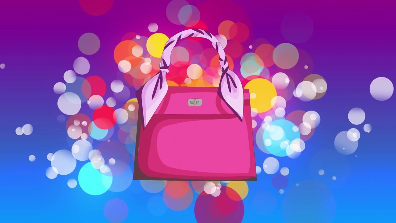 Borsa rosa animata che si muove su uno sfondo bokeh colorato