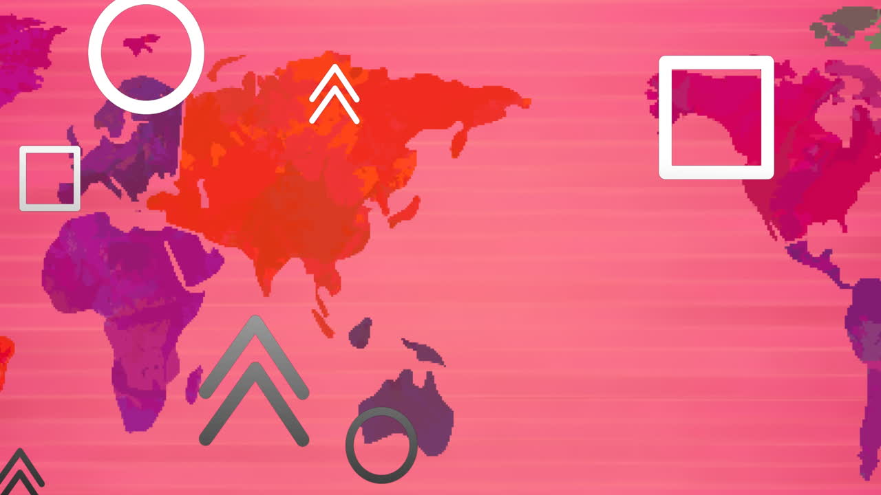 animación de flechas y formas volando sobre el mapa del mundo