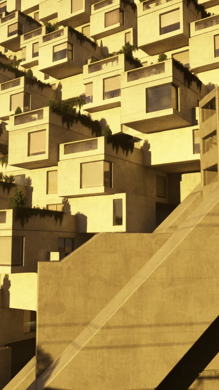 Unique architectural design of a modern residential building in sunlight