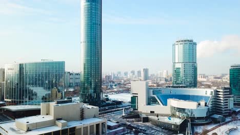 winter cityscape with modern skyscrapers