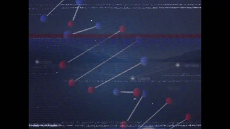 animación de la interferencia sobre la cadena de adn y la red de conexiones en fondo negro.