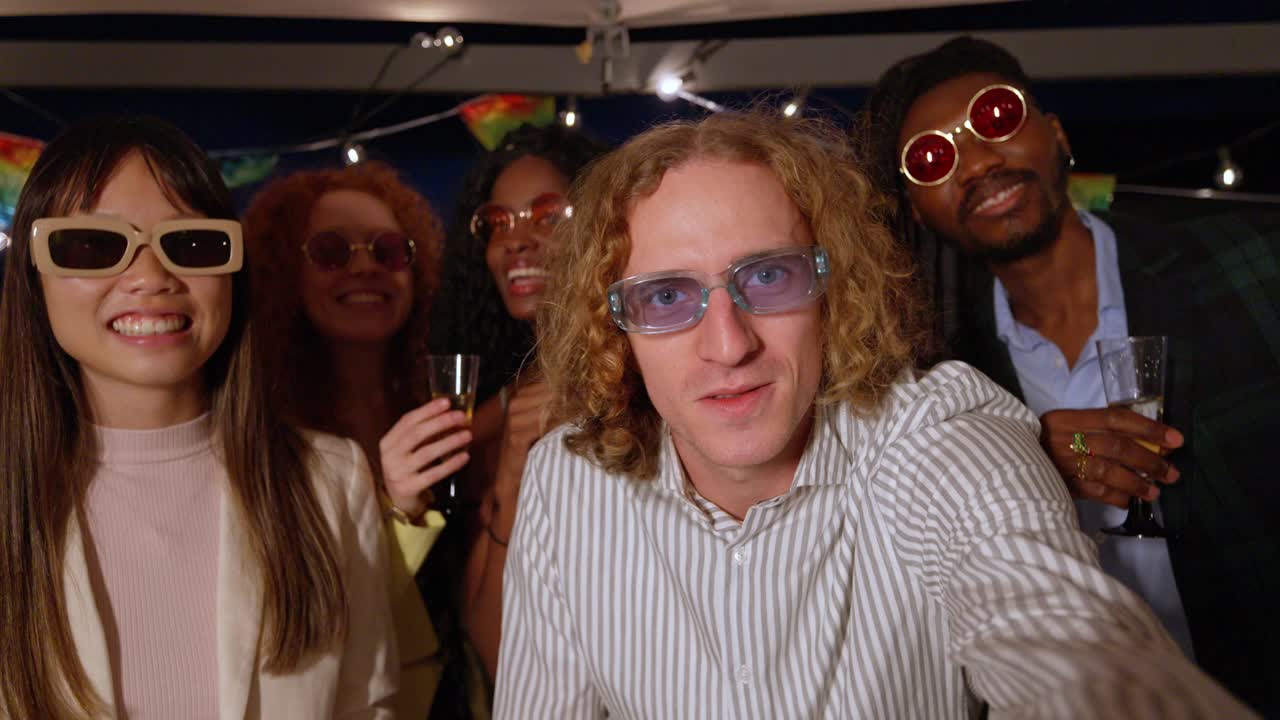 A group of friends celebrates with a party