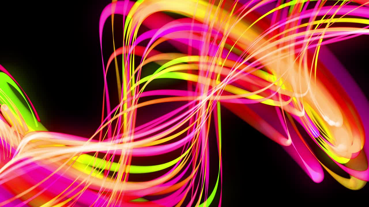 flujo de luz bg en 4k. fondo en bucle abstracto con rastros de luz, flujo de líneas de neón verde rojo amarillo en el espacio se mueven para formar formas en espiral. diseño de movimiento moderno de moda efecto de luz de fondo
