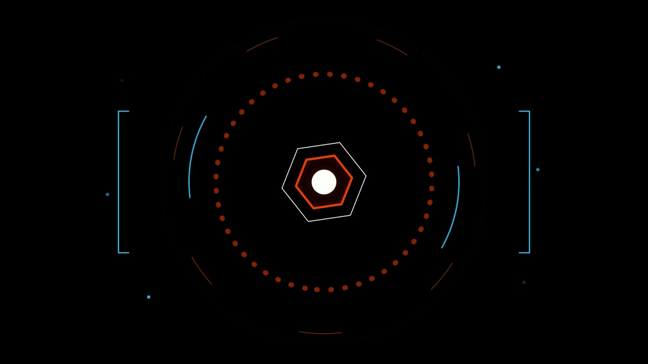 Futuristic Digital HUD Interface with Rotating Hexagon and Circular Elements