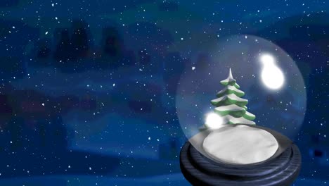 animación de la nieve cayendo globo de nieve en el paisaje de invierno