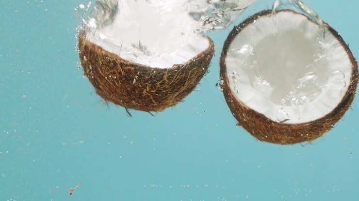 Coconuts in Water with Bubbles