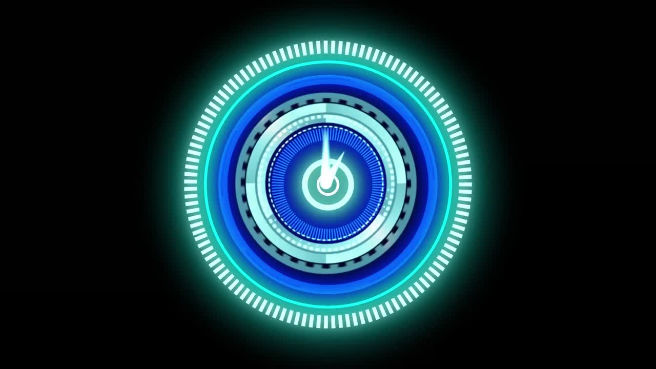 Animation of scope scanning with clock over black background