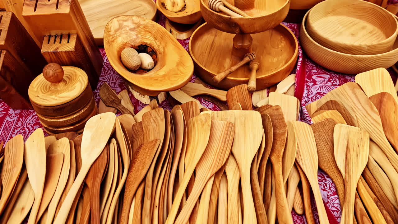 Wooden kitchenware for sale in local market