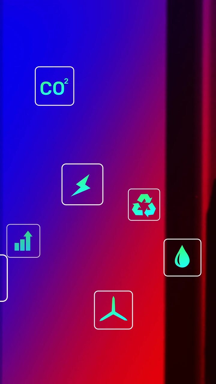 Animation af økoikoner og digital databehandling over computerservere