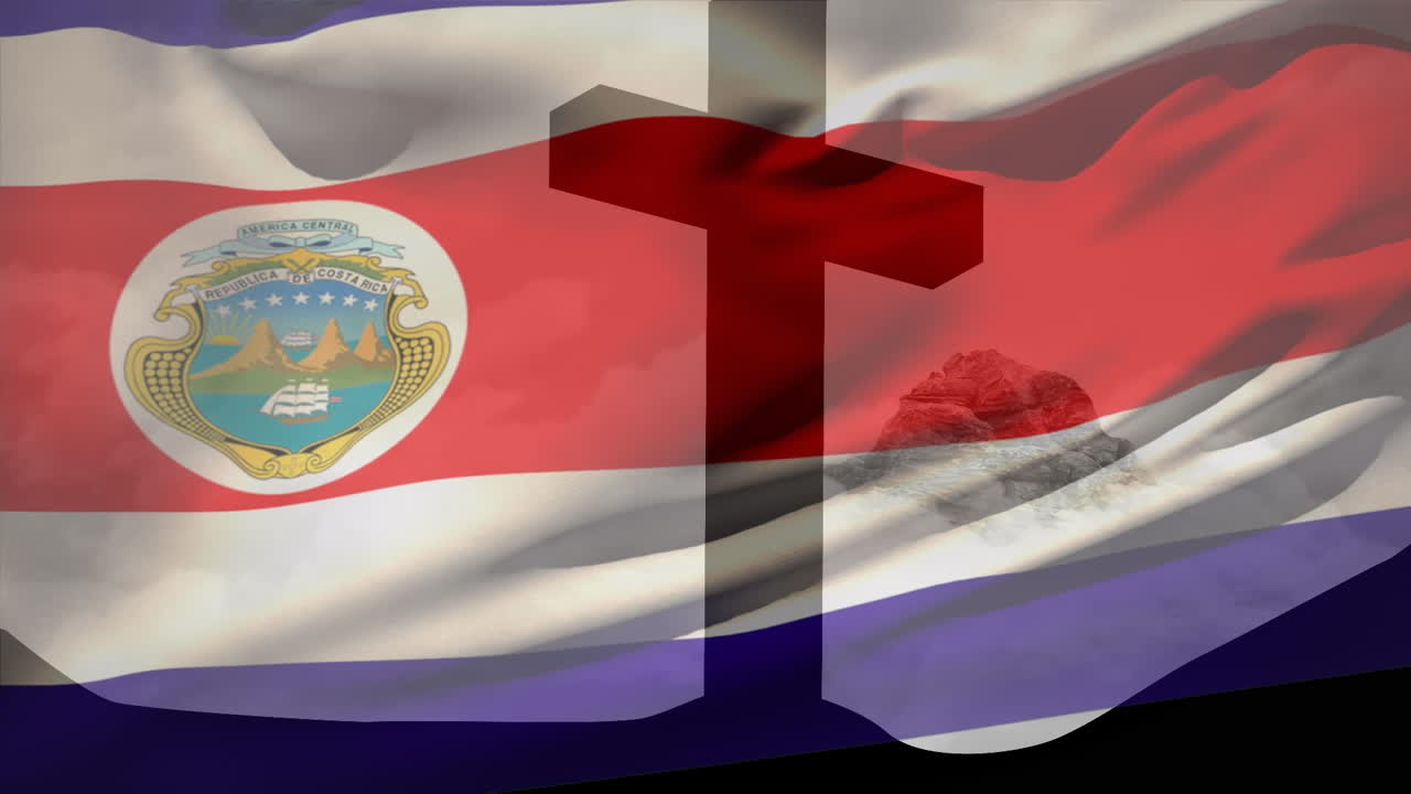 animación de la cruz cristiana y la bandera de costa rica