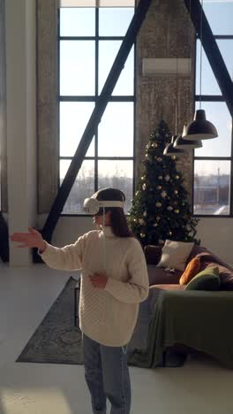 woman experiencing virtual reality at christmas