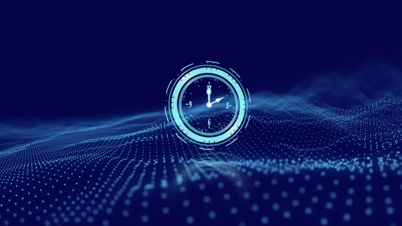 Animation of clock and wave on dark blue background