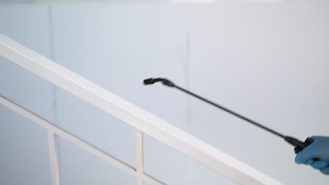 disinfecting a staircase