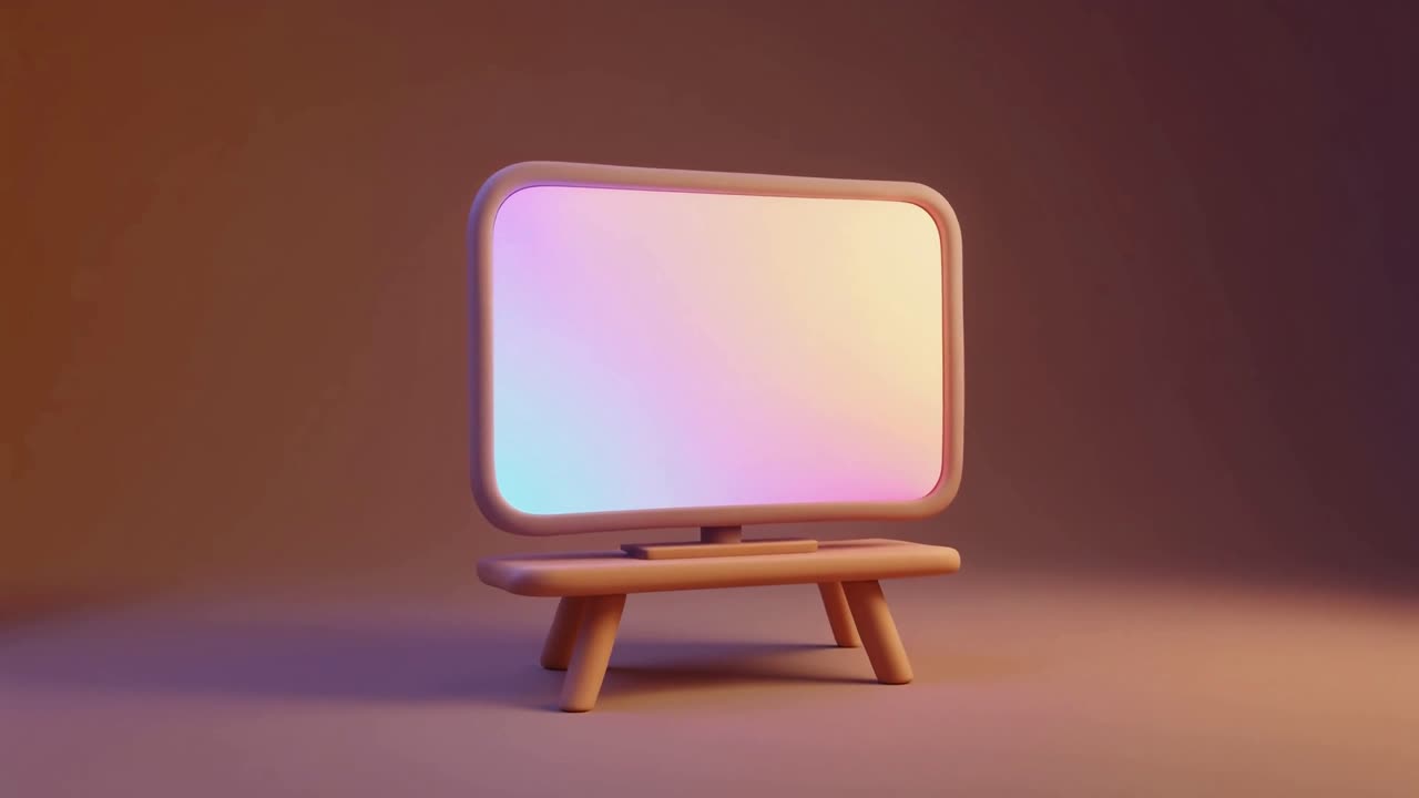 Cute 3D Rendered Retro Television with Blank Glowing Screen
