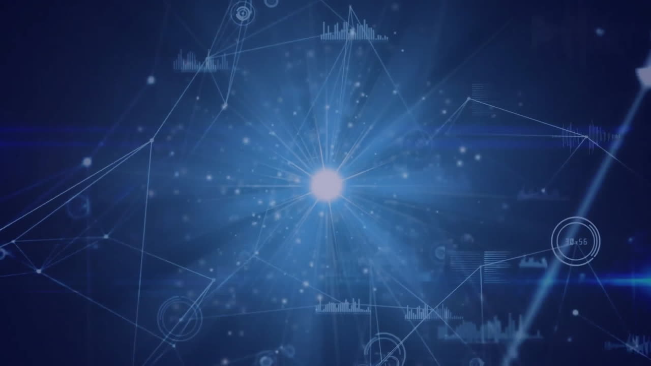Animation of data processing and network of connections over light spot