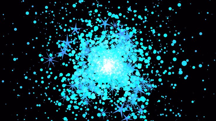 Blue stars particles exploding on transparent background.