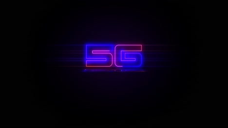 flashing 5g electric blue and pink neon sign flashing on and off with flicker, reflection, and anamorphic lights in 4k