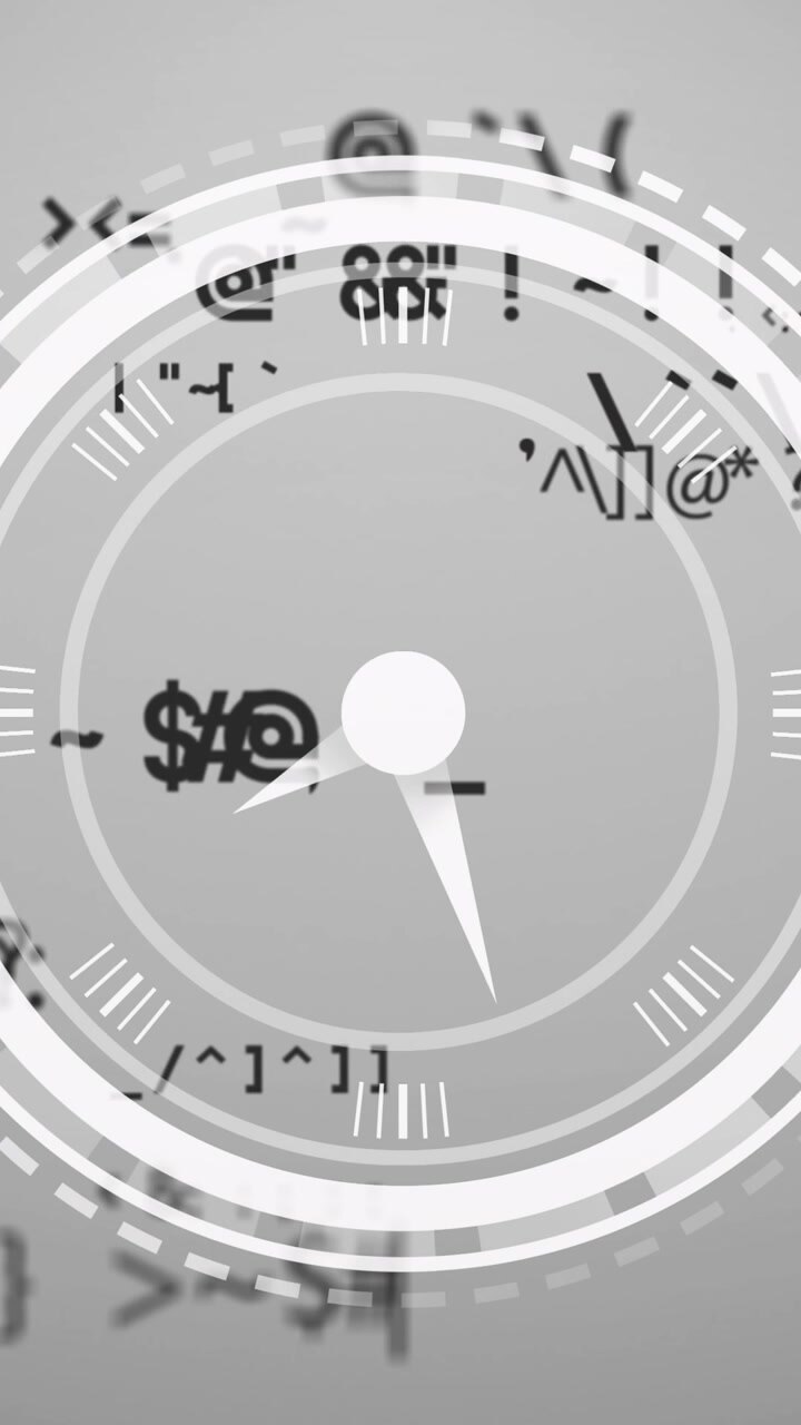 Animation of clock moving over math formulas over grey background