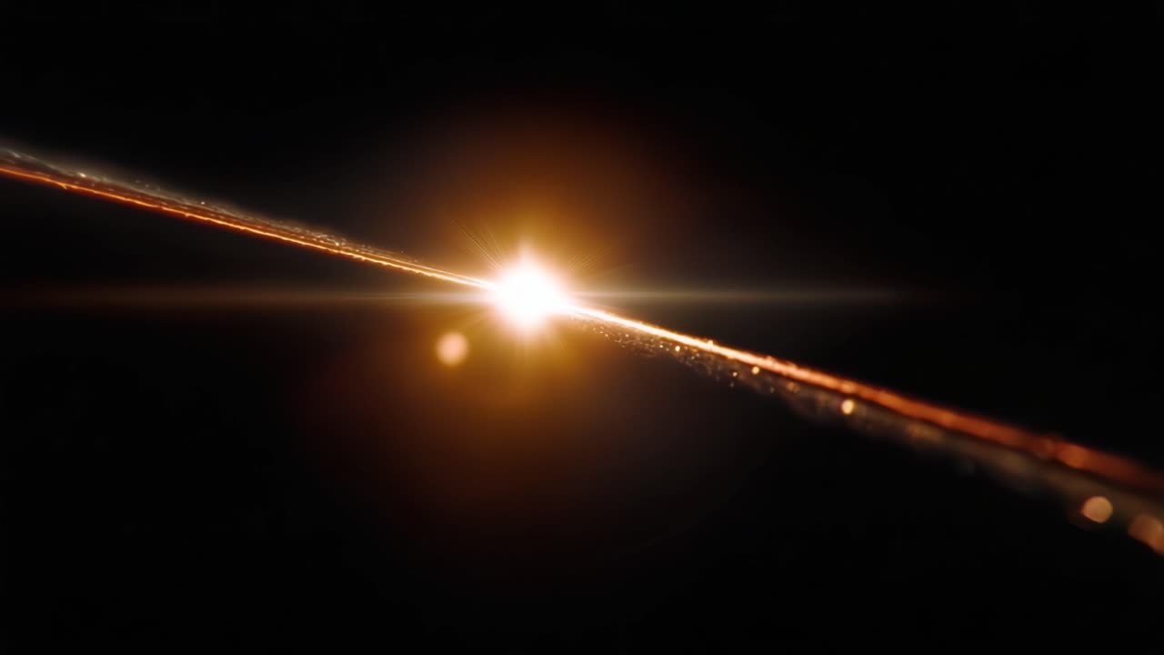 Una straordinaria esplosione di luce cosmica che squarcia l'oscurità, illuminando l'universo con raggi luminosi e particelle scintillanti in una scena mozzafiato.