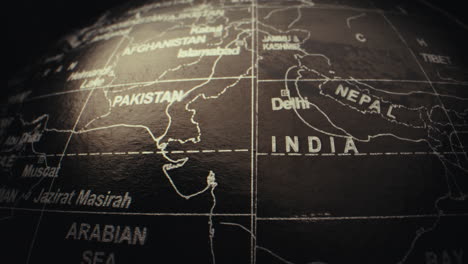 close-up view of a world map centered on asia
