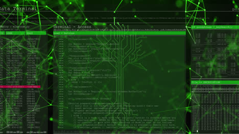 animación de circuitos integrados sobre procesamiento de datos y conexiones en pantalla digital