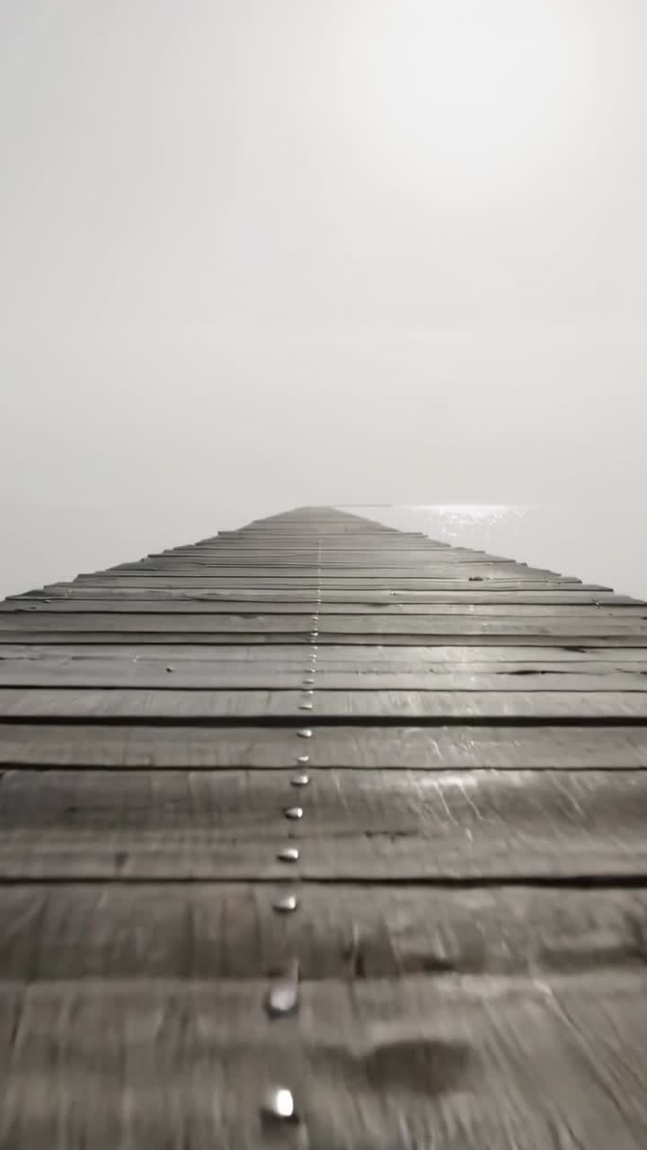 Vertical video: Tilting camera following tin leaving frame, showing pier to horizon with rivets