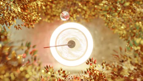3d rendering of glowing dynamic lever hitting ball near branches