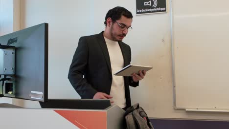 educator using tablet for interactive lecture