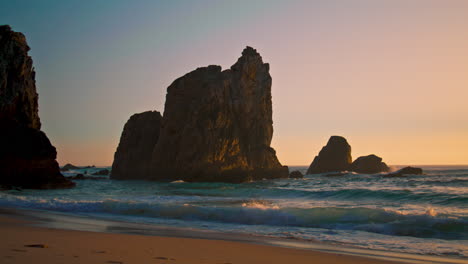 beautiful seascape ursa beach atlantic ocean surface at sunrise vertical shot
