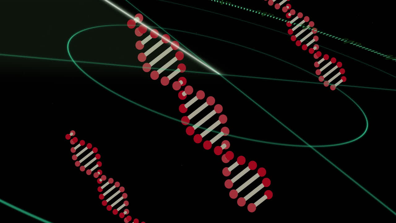 animación de la caída de la cadena de adn giratoria y el reloj sobre un fondo oscuro
