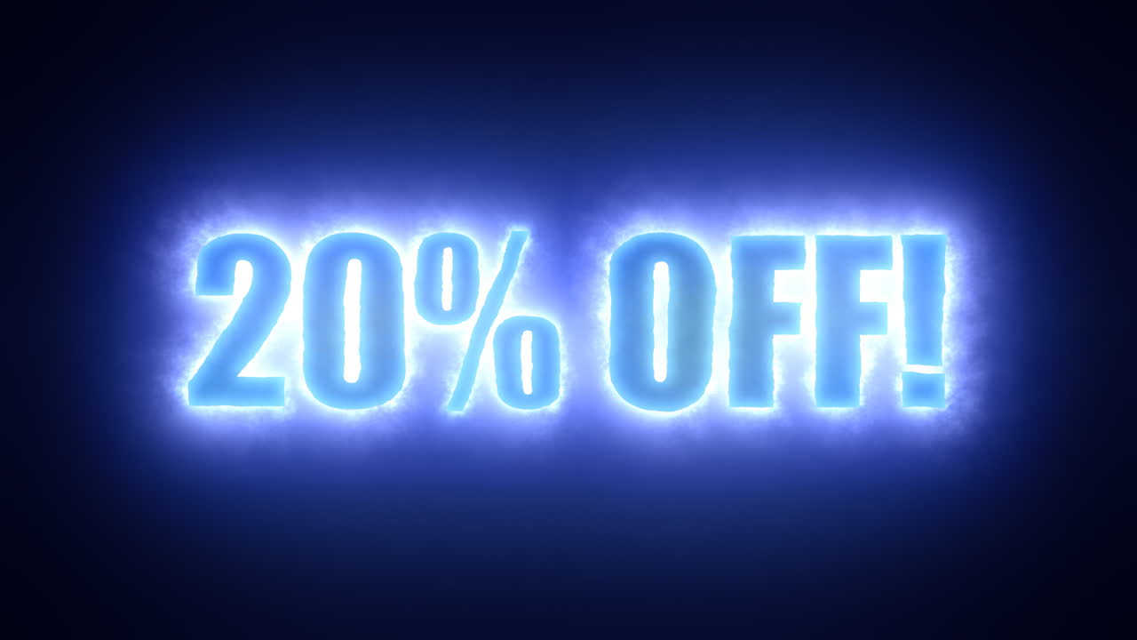 The text Twenty percent off, surrounded by an energetic cloud of electricity