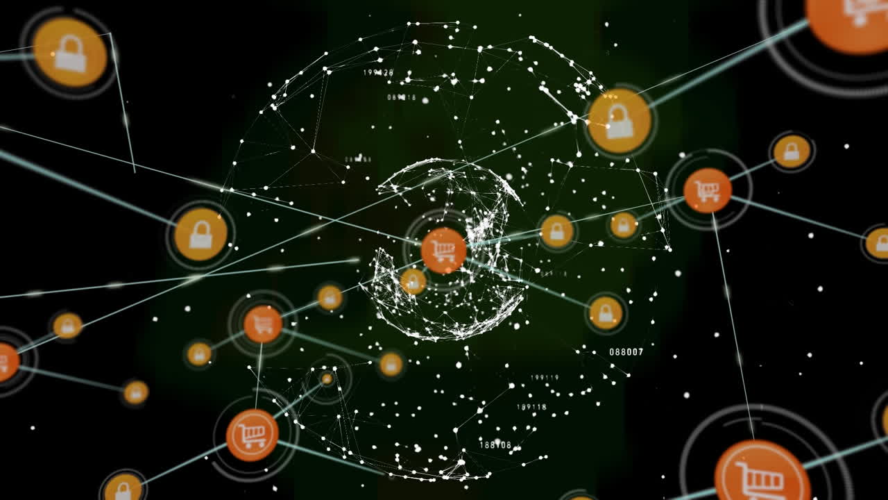 검은색 배경에 연결 네트워크의 애니메이션
