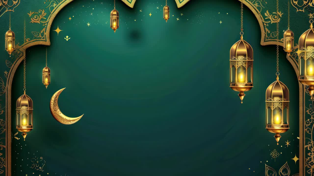 Elegant Islamic-themed video background with a top-down angle, featuring golden lanterns