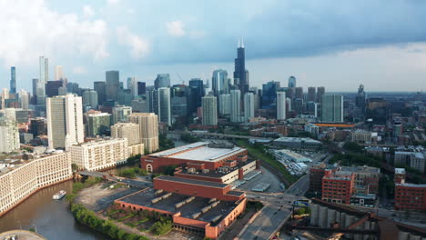 aerial drone footage of chicago, illinois downtown area