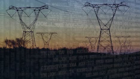 Program-codes-and-a-field-with-power-line-towers