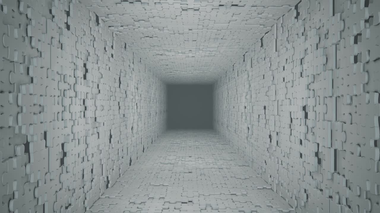 퍼즐 요소로 만들어진 회전하는 복도를 통해 비행합니다.