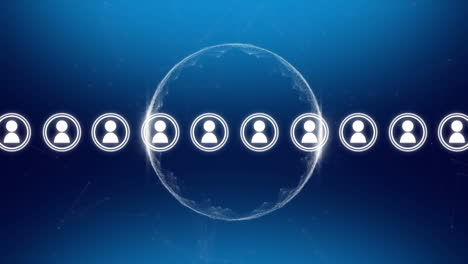 animación de iconos de personas en todo el mundo sobre fondo azul