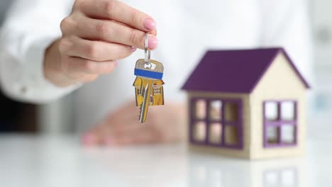 real estate agent pulls keys to house closeup